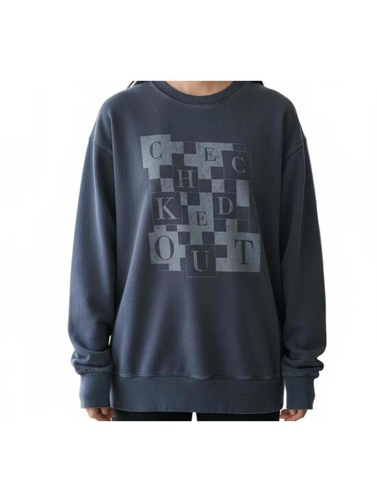 aerie Tops - Aerie "Checked Out" Graphic Sweatshirt, Navy Blue. XS